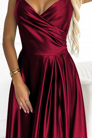 Vestido Longo de Cetim CHIARA com Alças - Bordô