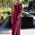 Vestido Longo CHIARA com Brilho e Fenda - Fúcsia