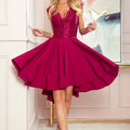 Vestido PATRICIA com Mangas Curtas e Decote de Renda - Bordô