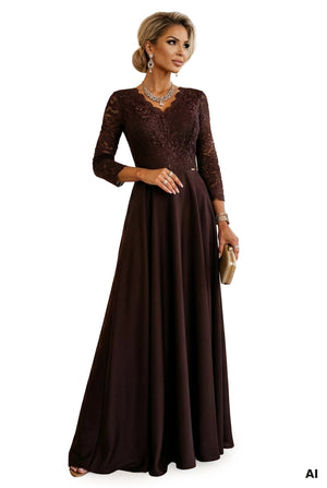 Vestido Longo de Renda - Chocolate