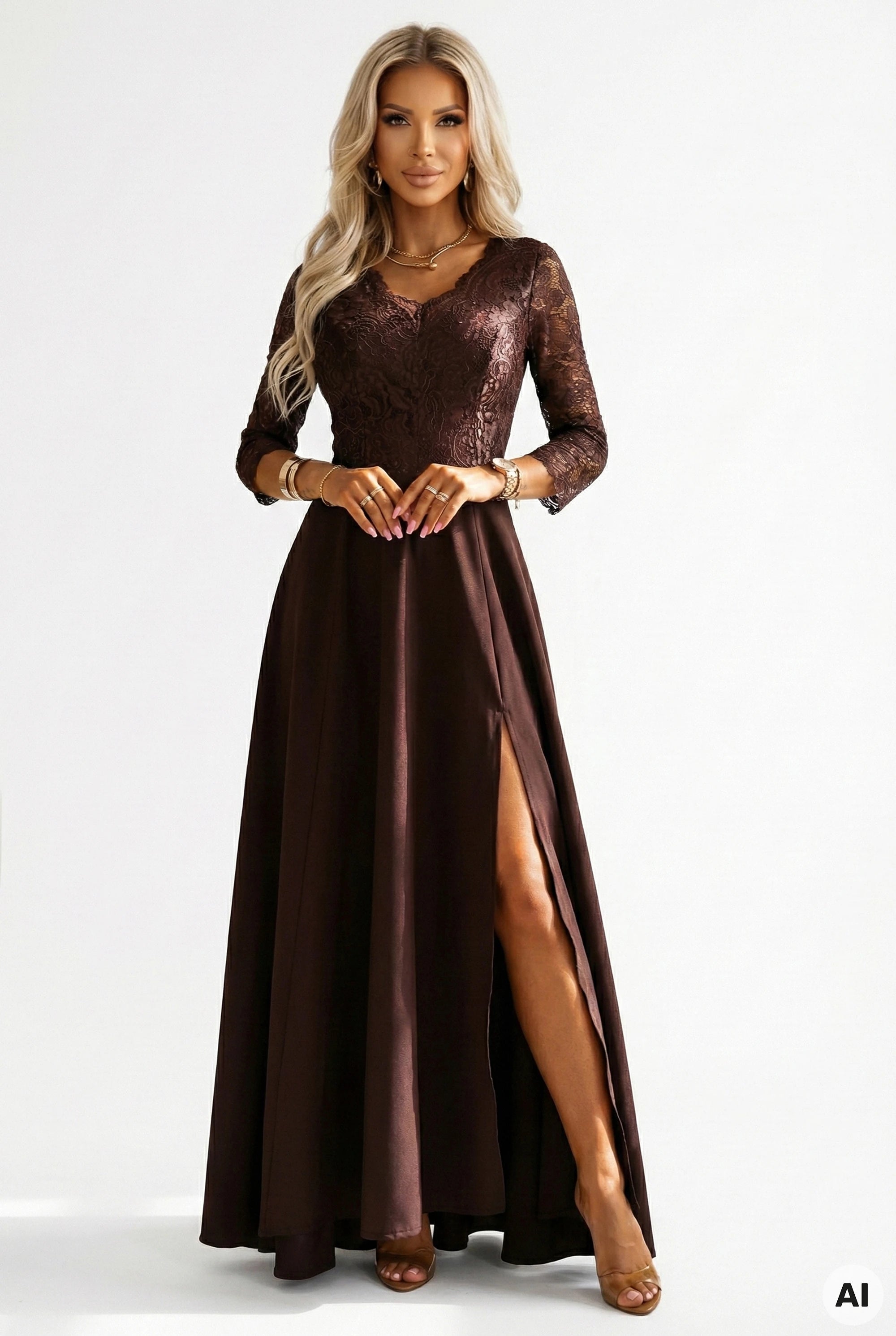 Vestido Longo de Renda - Chocolate