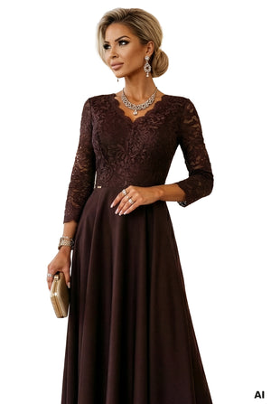 Vestido Longo de Renda - Chocolate