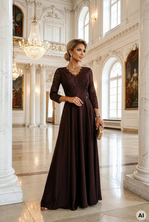Vestido Longo de Renda - Chocolate