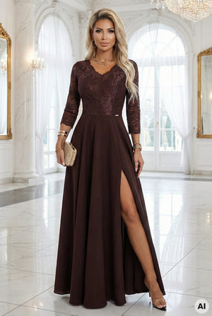 Vestido Longo de Renda - Chocolate