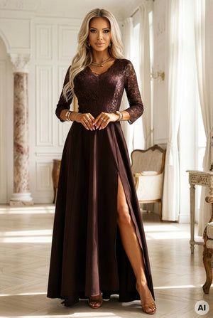 Vestido Longo de Renda - Chocolate