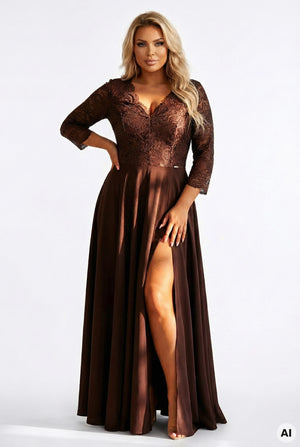 Vestido Longo de Renda - Chocolate