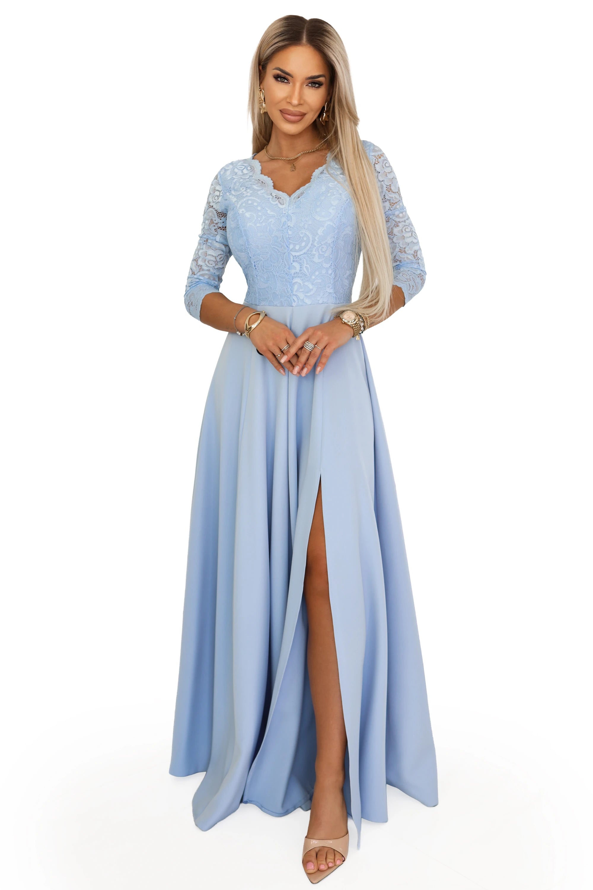 Vestido Longo de Renda - Azul Céu