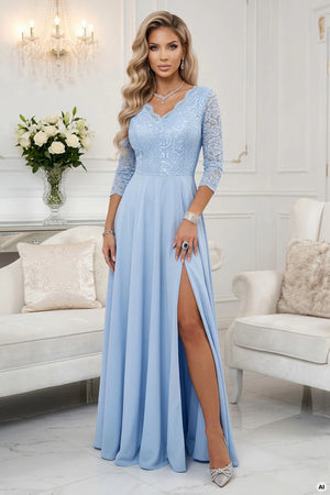 Vestido Longo de Renda - Azul Céu