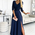 Vestido Longo de Renda AMBER com Decote - Azul-Marinho