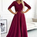 Vestido Longo AMBER com Decote de Renda - Bordô