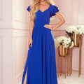 Vestido Longo LIDIA com Decote e Volantes - Azul Real