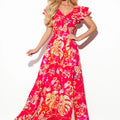 Vestido Longo LIDIA com Folhos - Rosa Floral – imagem principal