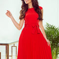 Vestido Plissado de Mangas Curtas - Vermelho