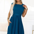 Vestido Midi Plissado LILA com Mangas Curtas e Cinto