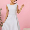 Vestido Plissado LILA com Mangas Curtas e Cinto - Cinza
