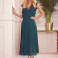 Vestido Plissado EMILY com Folhos - Verde Garrafa