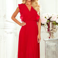 Vestido Plissado EMILY com Folhos e Decote - Vermelho