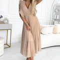 Vestido Plissado EMILY com Folhos - Bege