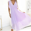 Vestido Plissado EMILY com Folhos e Decote - Cinza Claro
