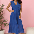 Vestido Plissado EMILY com Folhos - Azul Cobalto