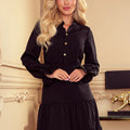 Vestido com Folhos e Botões Dourados - Preto