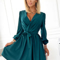Vestido Fluido com Decote e Mangas Longas - Verde