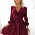 Vestido BINDY com Decote e Mangas Longas - Bordô