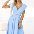 Vestido Midi SCARLETT Evasé com Decote Cruzado e Cinto - Azul Claro