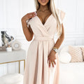 Vestido Fluido SCARLETT com Decote Cruzado - Bege