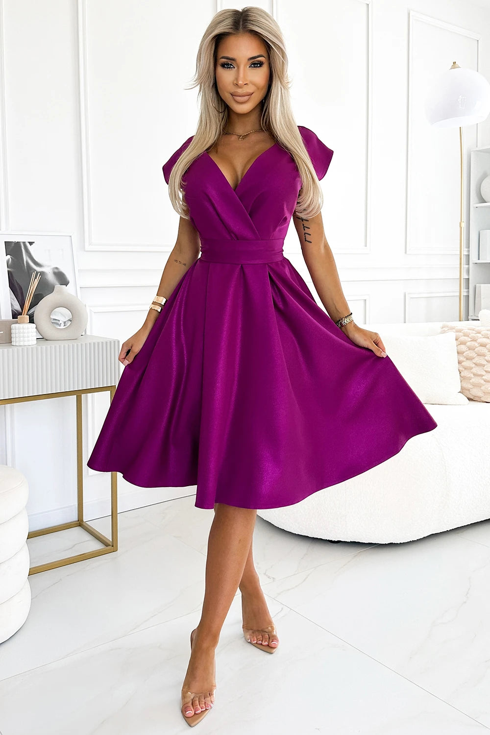 Vestido Evasé SCARLETT com Brilho — Fúcsia — imagem 4