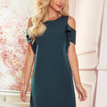 Vestido Trapézio com Folhos nos Ombros