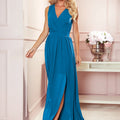 Vestido Longo JUSTINE com Decote e Laço nas Costas - Azul – imagem principal