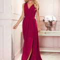 Vestido Longo JUSTINE com Decote e Laço - Vinho