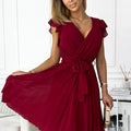 Vestido Plissado POLINA com Folhos - Bordô