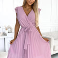 Vestido Plissado POLINA com Decote e Folhos