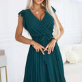 Vestido Plissado POLINA com Decote Cruzado e Folhos - Verde Garrafa