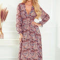 Vestido Midi de Chiffon - Padrão Boho Castanho