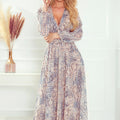 Vestido Midi de Chiffon - Padrão Boho Bege e Azul