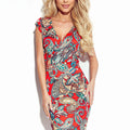 Vestido Justo com Decote Cruzado - Padrão Boho Vermelho