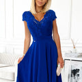 Vestido de Chiffon com Decote de Renda - Azul Real
