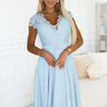 Vestido de Chiffon LINDA com Decote de Renda - Azul