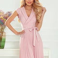 Vestido Plissado WENDY com Decote Cruzado - Rosa Claro