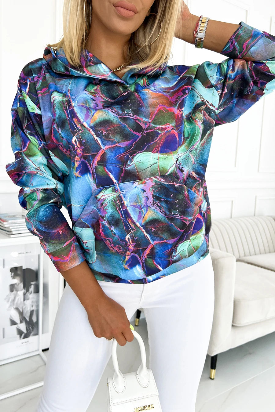 Sweatshirt KANGAROO com Capuz — Mármore Azul — imagem 4
