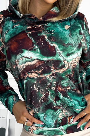 Sweatshirt KANGAROO com Capuz — Mármore Turquesa e Castanho — imagem 5