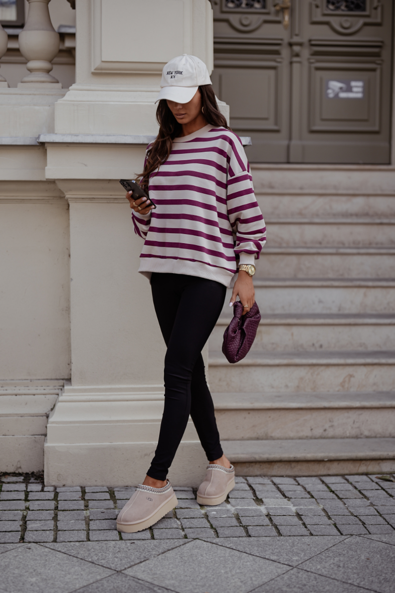 Sweatshirt STREL às Riscas - Bege e Bordô
