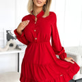 Vestido com Decote e Botões Dourados - Vermelho