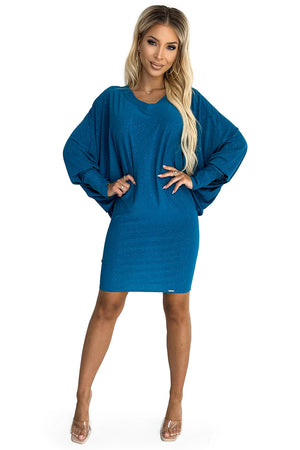 Vestido com mangas morcego e brilho — Cor do Mar — imagem 6