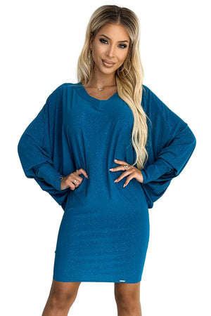 Vestido com mangas morcego e brilho — Cor do Mar — imagem 7