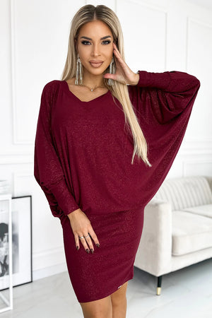 Vestido com mangas morcego e brilho — Bordô — imagem 1