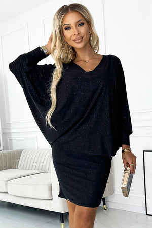 Vestido com mangas morcego e brilho — Preto — imagem 1